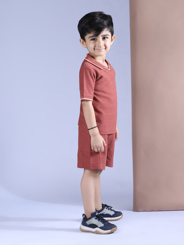 Polka Tots Half Sleeves Polo T-Shirt Shorts - Brown
