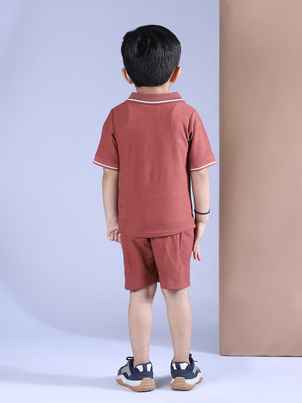 Polka Tots Half Sleeves Polo T-Shirt Shorts - Brown