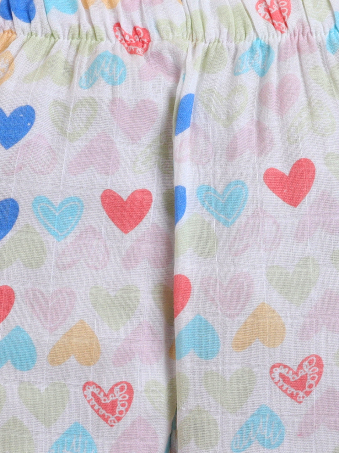 Polka Tots Soft Muslin Cotton Full sleeves Mini Hearts print Jhabla and Pant Set - Multicolor