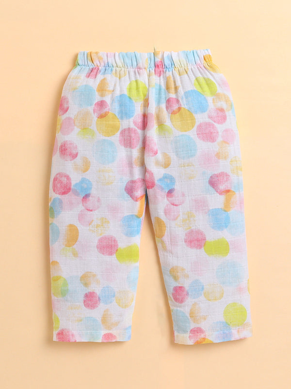 Polka Tots Soft Muslin Cotton Full sleeves Polka Dots print Jhabla and Pant Set - Multicolor