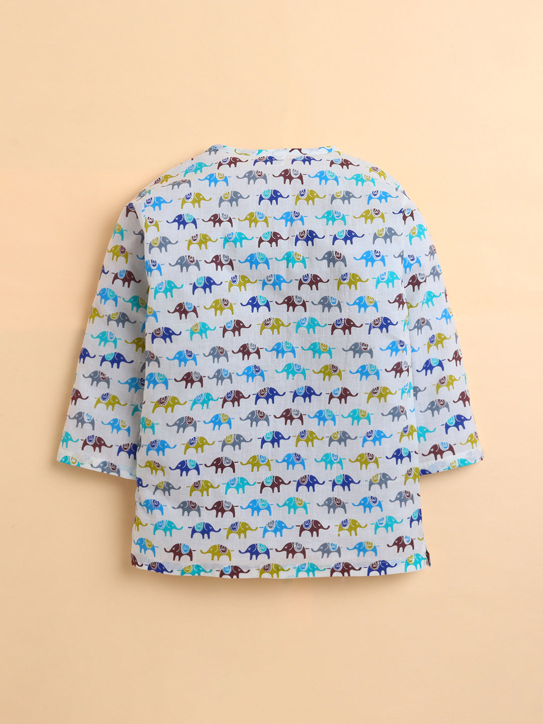 Polka Tots Cotton Full Sleeve Elephant Print Angrakha Top With Dhoti - Multicolor