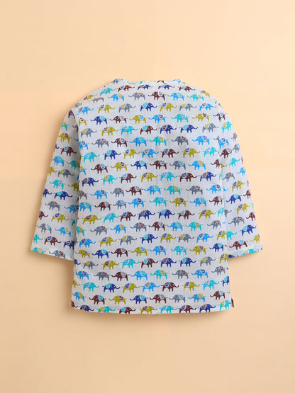 Polka Tots Cotton Full Sleeve Elephant Print Angrakha Top With Dhoti - Multicolor