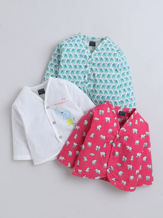 Polka Tots Soft Muslin Cotton Pack of 3 full  Sleeves Baby Jhablas -multicolor