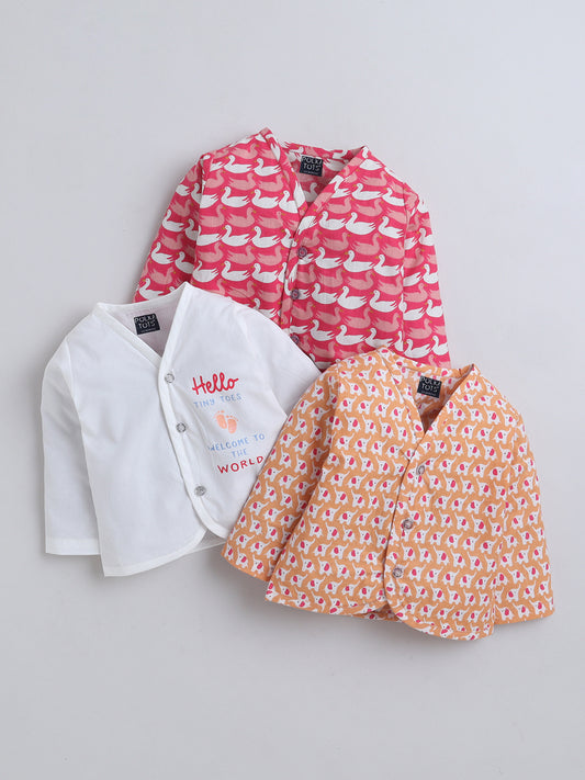 Polka Tots Soft Muslin Cotton Pack of 3 full Sleeves Baby Jhablas - multicolor