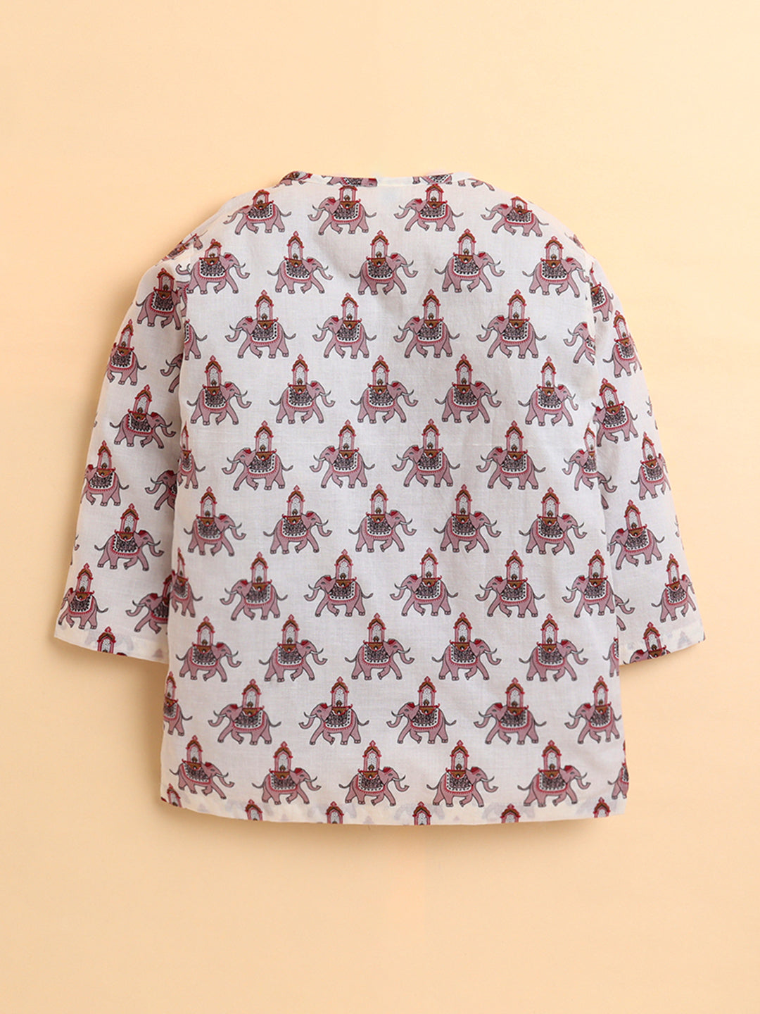 Polka Tots Cotton Full Sleeve Elephant Print Angrakha Top With Dhoti - Pink