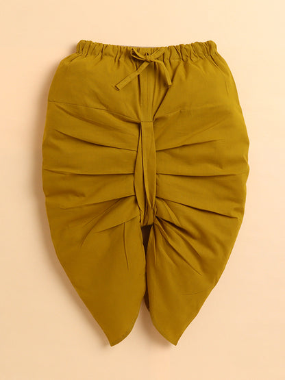 Polka Tots Cotton Full Sleeve Lotus Print Angrakha Top With Dhoti - Yellow