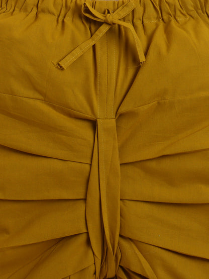 Polka Tots Cotton Full Sleeve Lotus Print Angrakha Top With Dhoti - Yellow