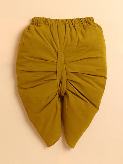 Polka Tots Cotton Full Sleeve Lotus Print Angrakha Top With Dhoti - Yellow