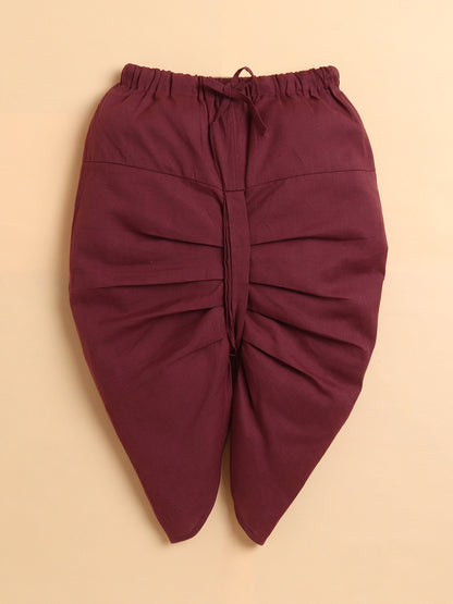 Polka Tots Cotton Full Sleeve Elephant Tree Print Angrakha Top With Dhoti - Maroon