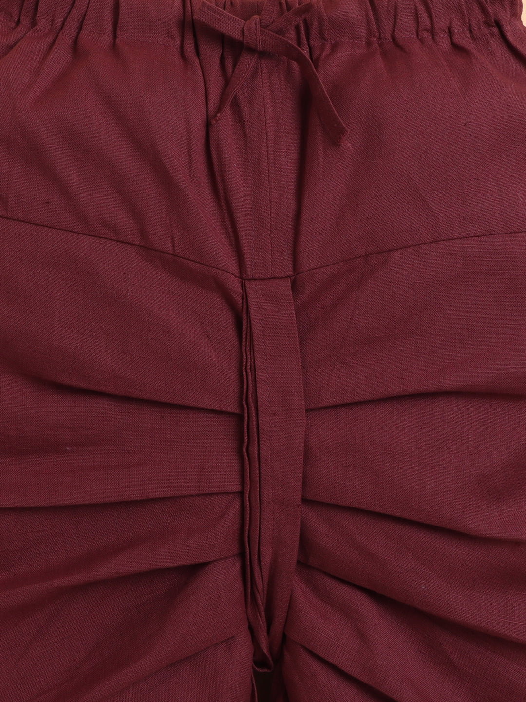 Polka Tots Cotton Full Sleeve Elephant Tree Print Angrakha Top With Dhoti - Maroon