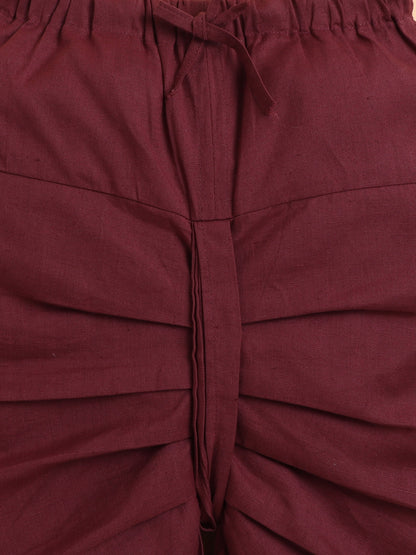 Polka Tots Cotton Full Sleeve Elephant Tree Print Angrakha Top With Dhoti - Maroon