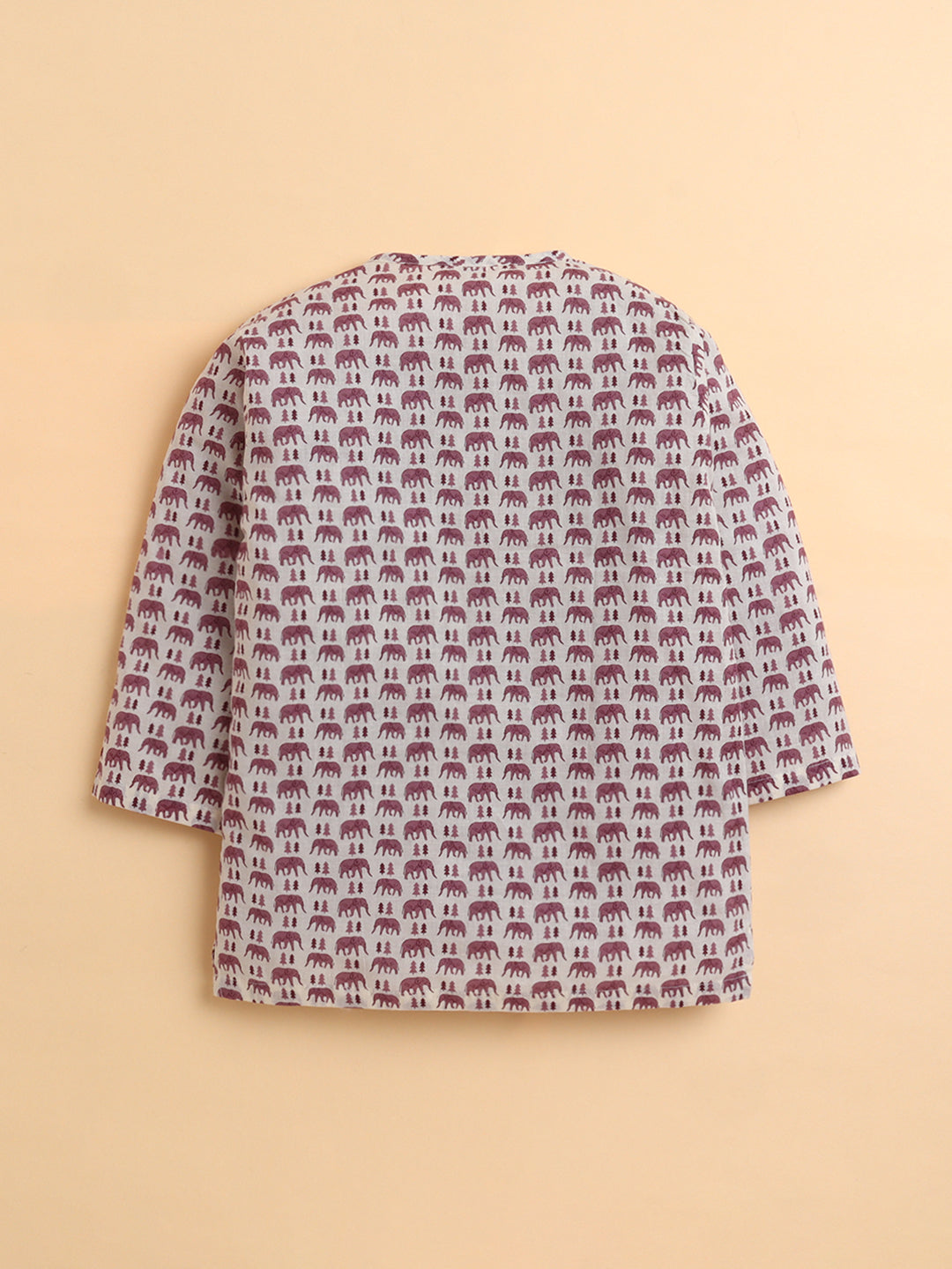 Polka Tots Cotton Full Sleeve Elephant Tree Print Angrakha Top With Dhoti - Maroon