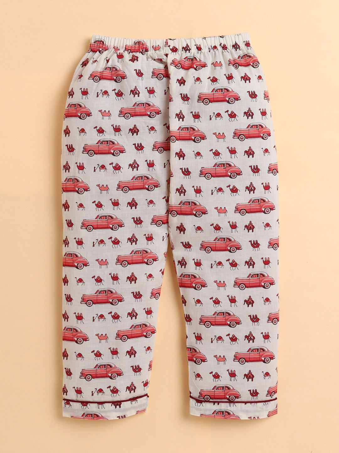 Polka Tots Full sleeve Elephant and Car Print Night suit - Pink