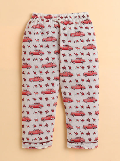 Polka Tots Full sleeve Elephant and Car Print Night suit - Pink