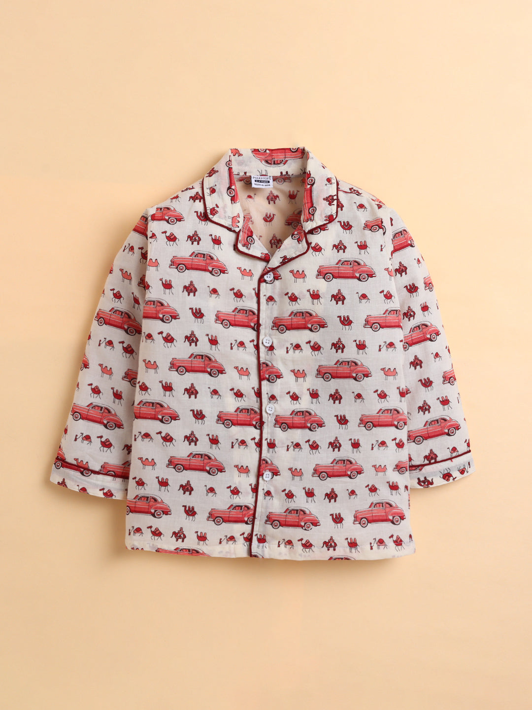 Polka Tots Full sleeve Elephant and Car Print Night suit - Pink