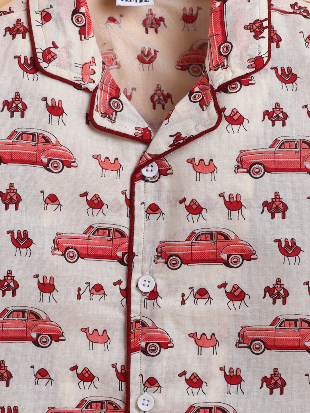 Polka Tots Full sleeve Elephant and Car Print Night suit - Pink