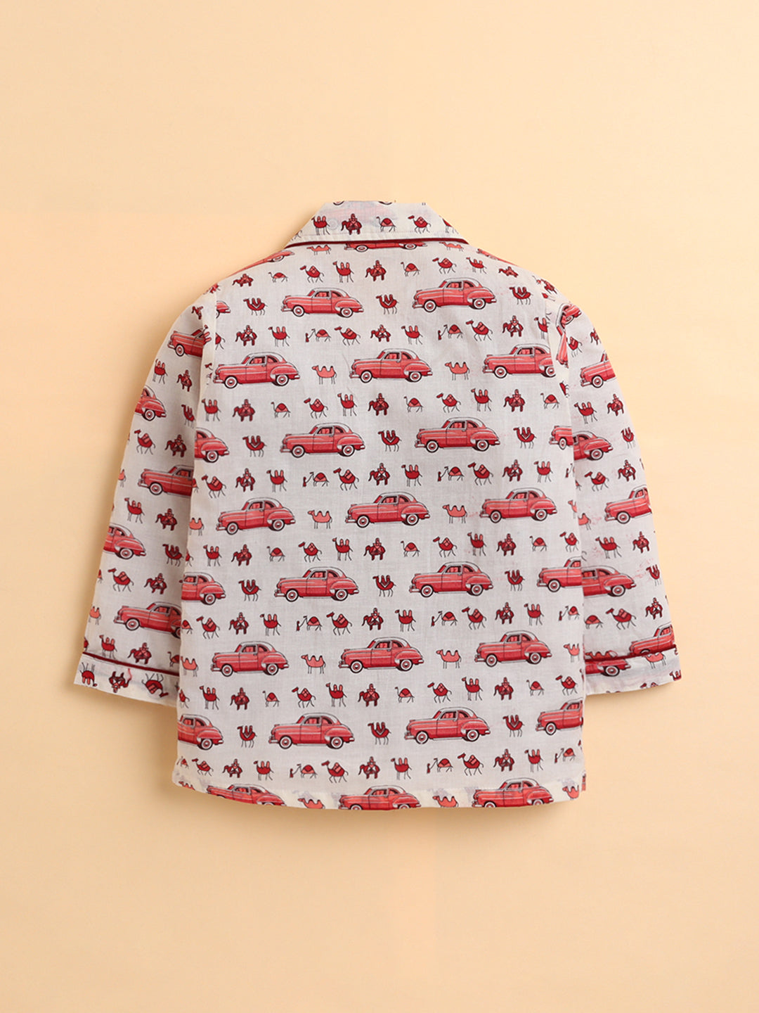 Polka Tots Full sleeve Elephant and Car Print Night suit - Pink