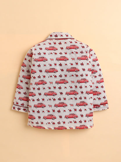 Polka Tots Full sleeve Elephant and Car Print Night suit - Pink