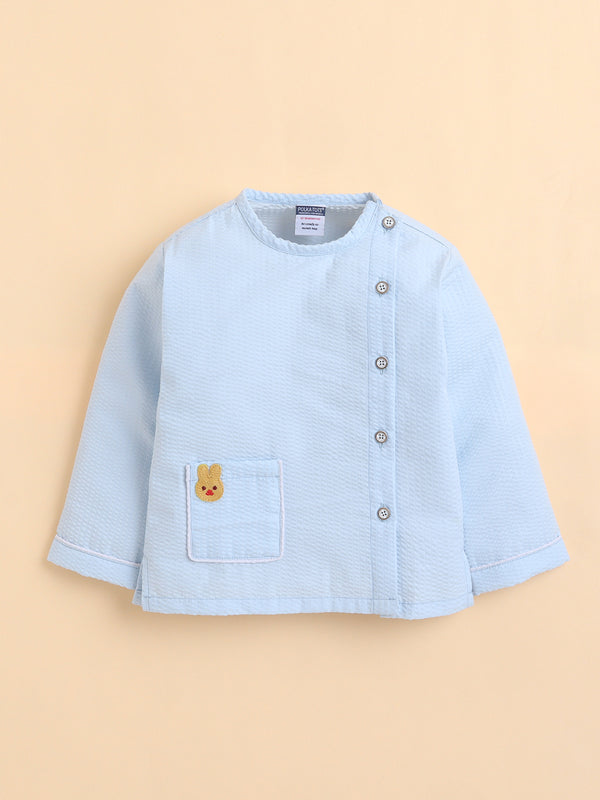 Polka Tots Full-Sleeves Bunny Patch Pocket  Jhabla and Pant Set- Blue