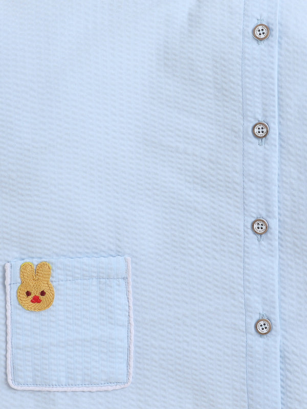 Polka Tots Full-Sleeves Bunny Patch Pocket  Jhabla and Pant Set- Blue