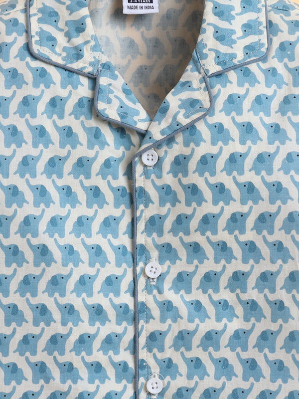 Polka Tots Full sleeve Elephant Print Night suit - Blue
