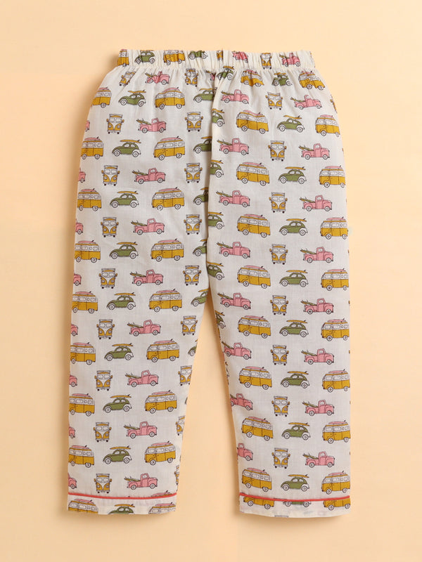 Polka Tots Full sleeve Vehicle Print Night suit - Multicolor