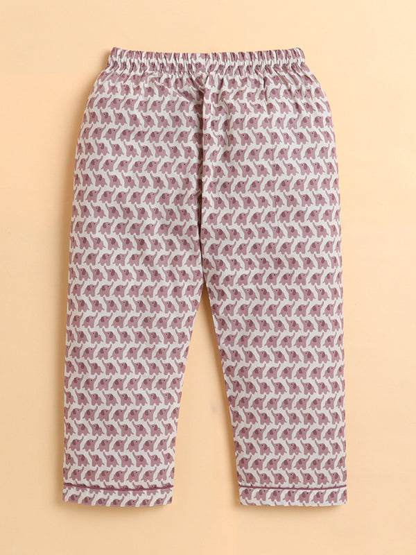 Polka Tots Full sleeve Elephant Print Night suit - Pink