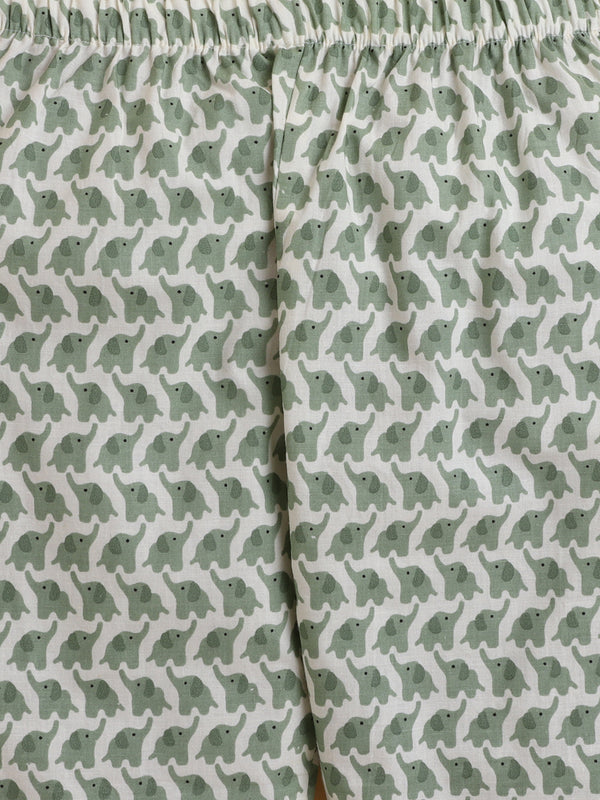 Polka Tots Full sleeve Elephant Print Night suit - Green