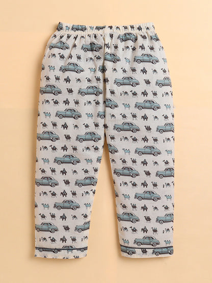Polka Tots Full sleeve Elephant and Car Print Night suit - Grey