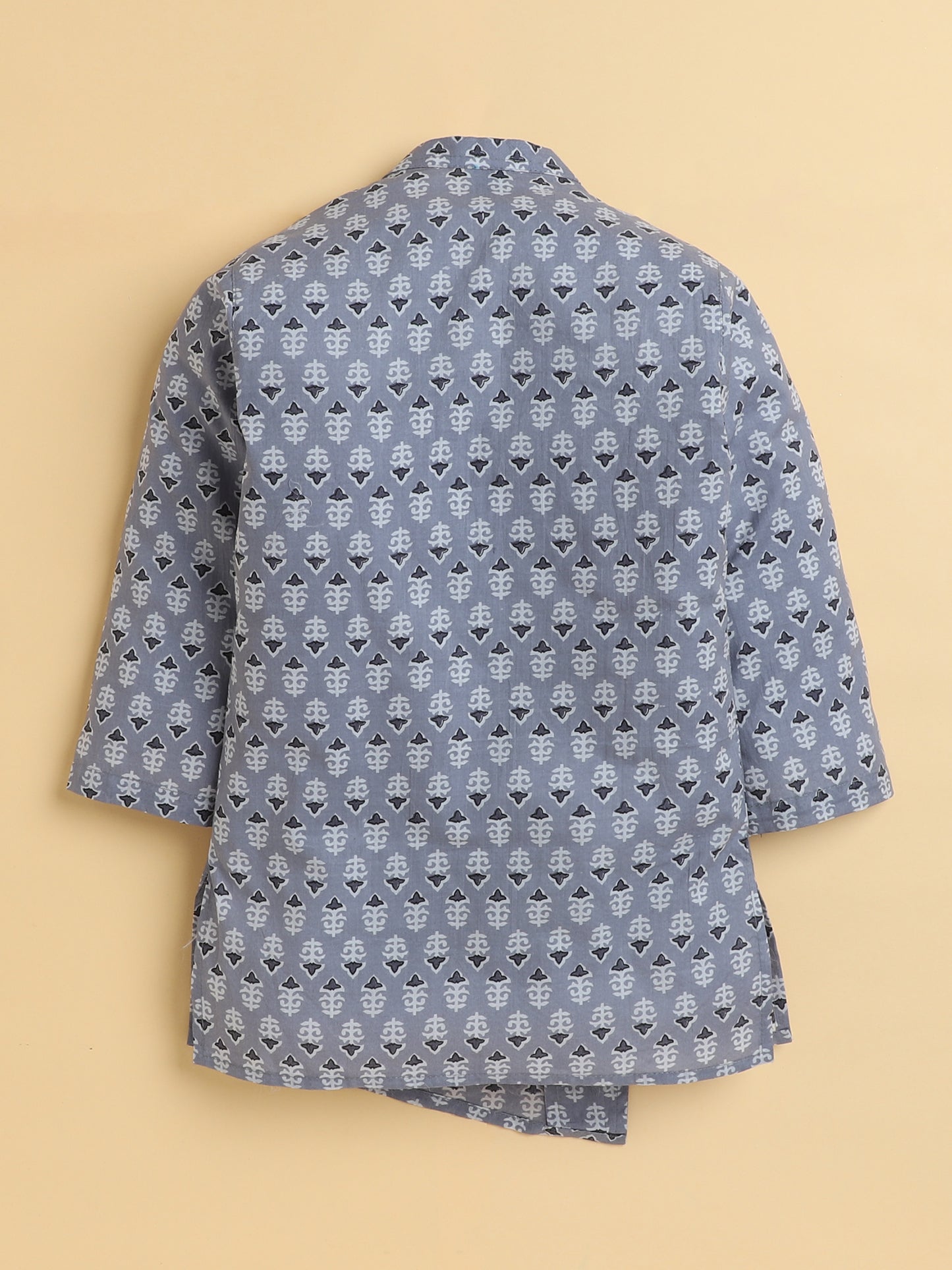 Polka Tots Cotton Full Sleeve Geometric Print Ethnic Kurta Pyjama Set - Grey