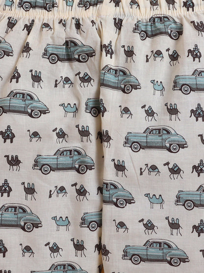 Polka Tots Full sleeve Elephant and Car Print Night suit - Grey