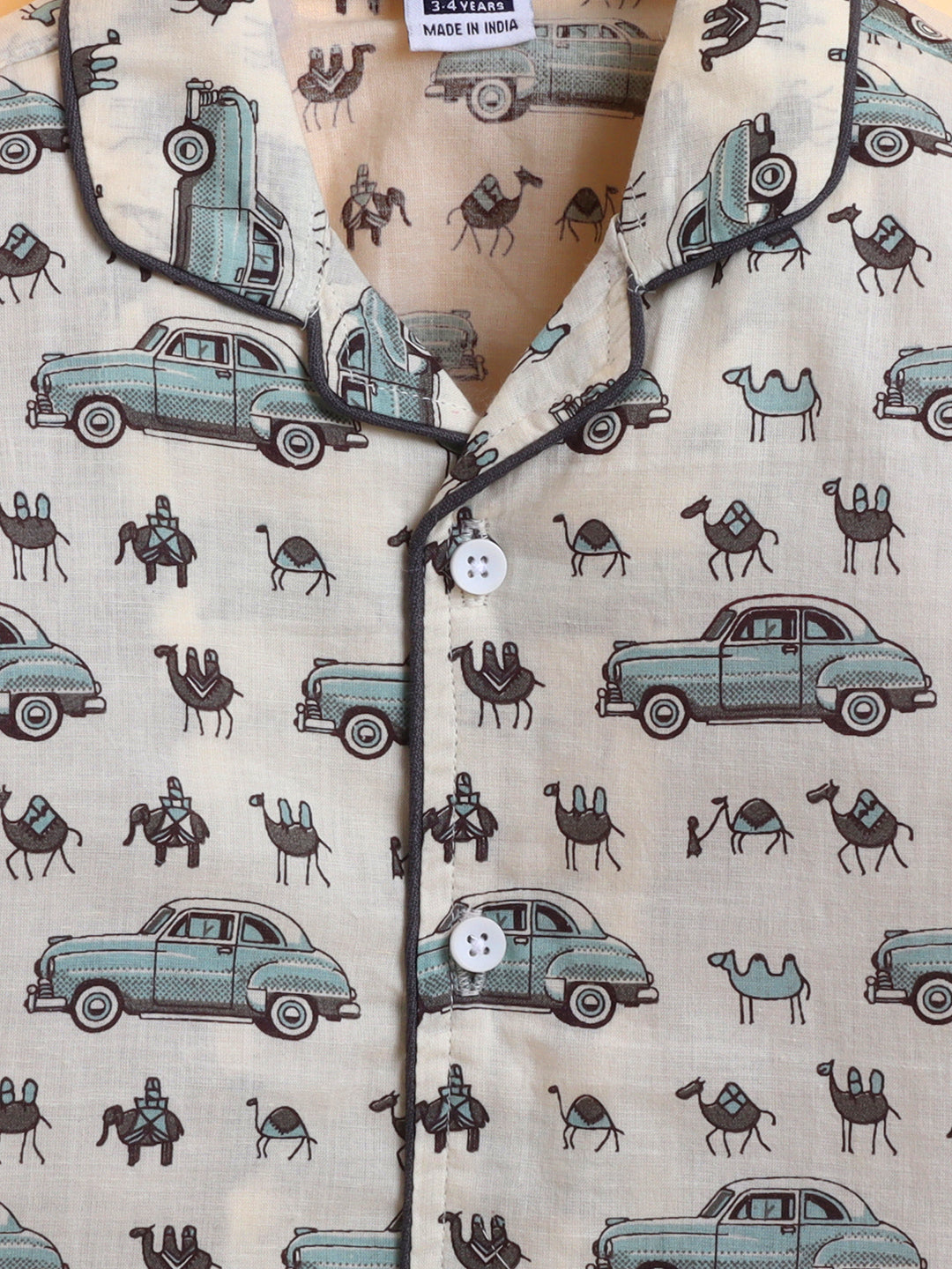 Polka Tots Full sleeve Elephant and Car Print Night suit - Grey