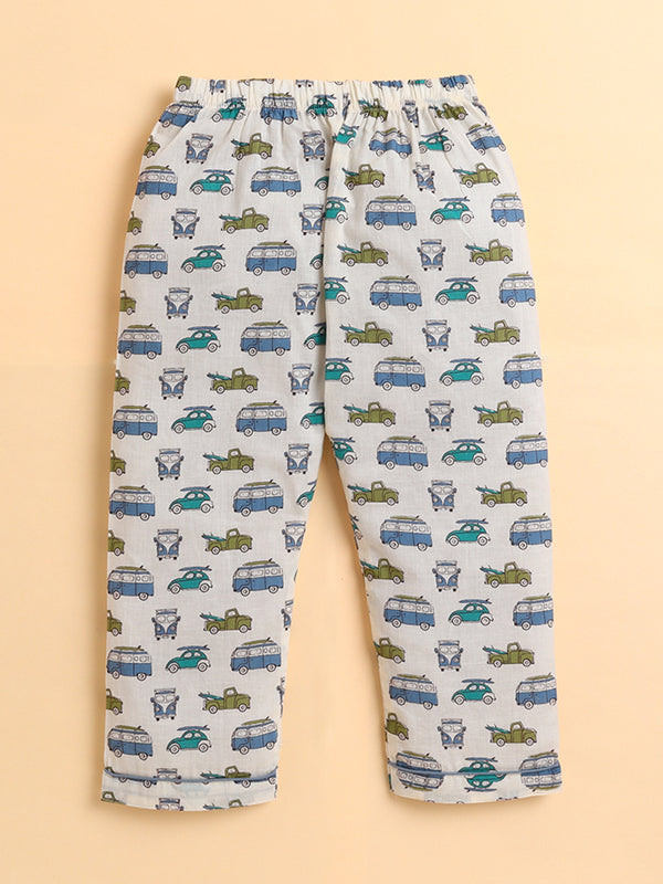 Polka Tots Full sleeve Vehicle Print Night suit - Blue