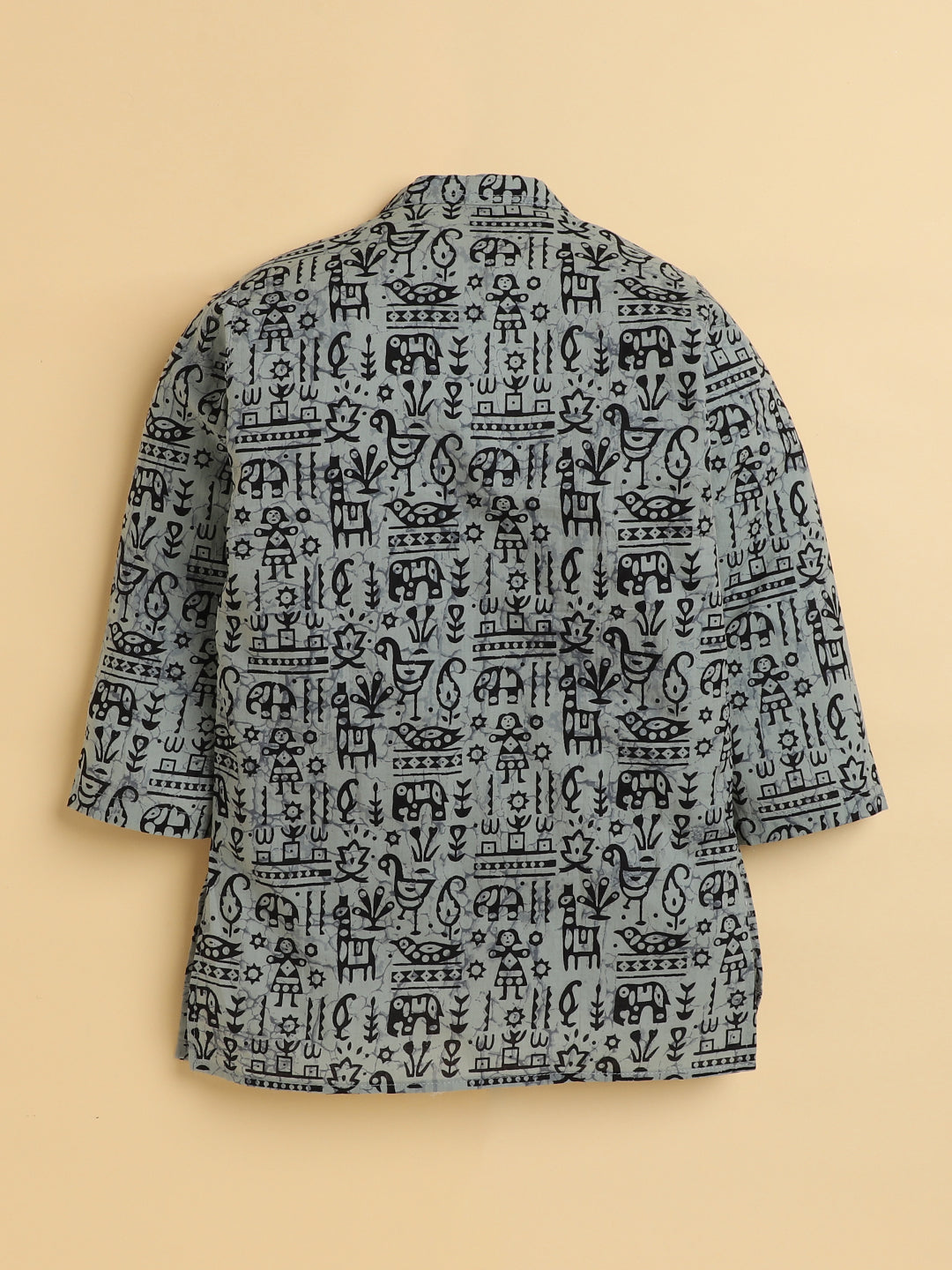 Polka Tots Cotton Full Sleeve Tribal Print Ethnic Kurta Pyjama Set - Black