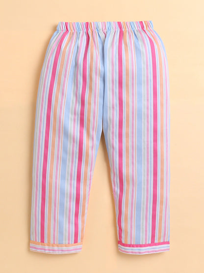 Polka Tots Half sleeves Rainbow Stripes print Night Suit - Multicolor