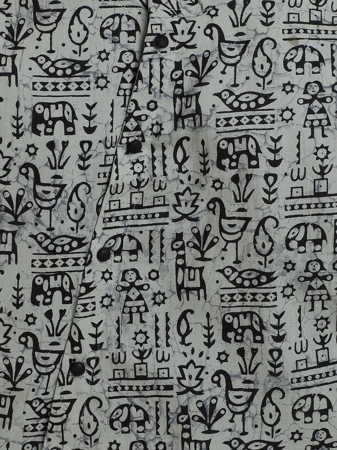 Polka Tots Cotton Full Sleeve Tribal Print Ethnic Kurta Pyjama Set - Black