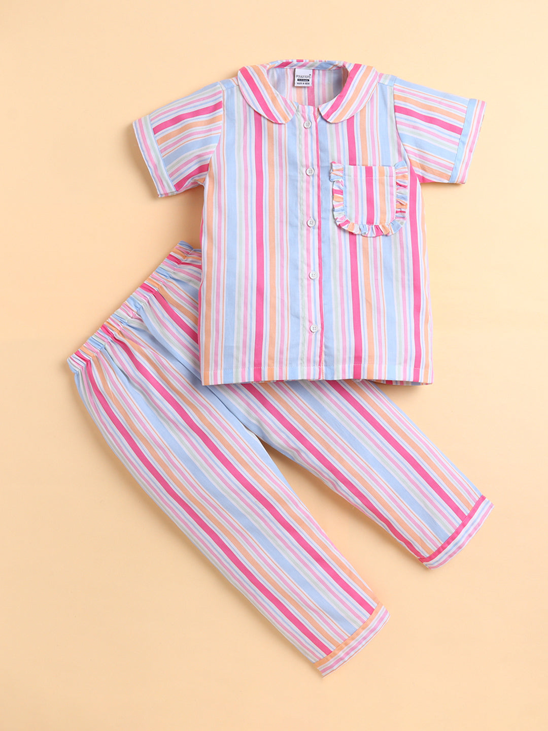 Polka Tots Half sleeves Rainbow Stripes print Night Suit - Multicolor