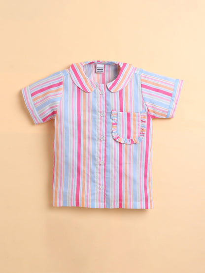 Polka Tots Half sleeves Rainbow Stripes print Night Suit - Multicolor