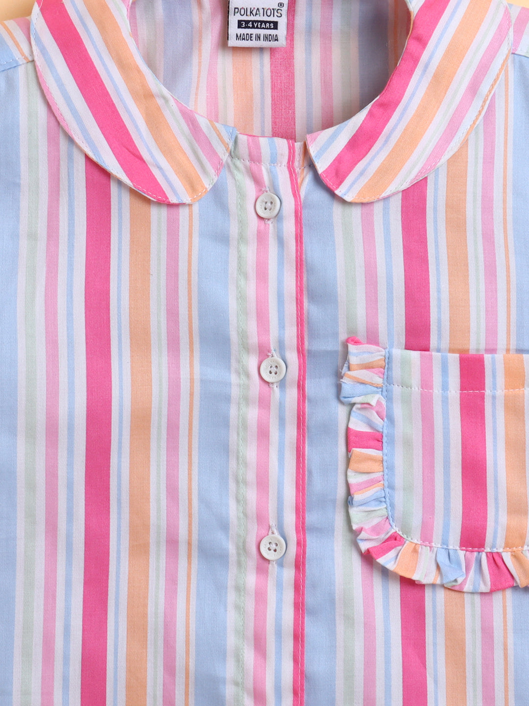 Polka Tots Half sleeves Rainbow Stripes print Night Suit - Multicolor