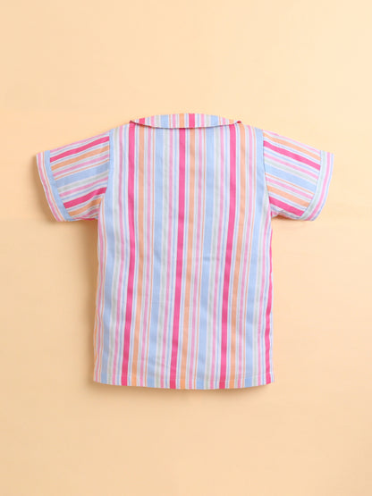 Polka Tots Half sleeves Rainbow Stripes print Night Suit - Multicolor