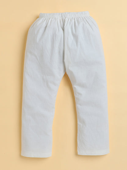 Polka Tots Full Sleeve Animal Safari Print Ethnic Kurta Pyjama Set - Cream