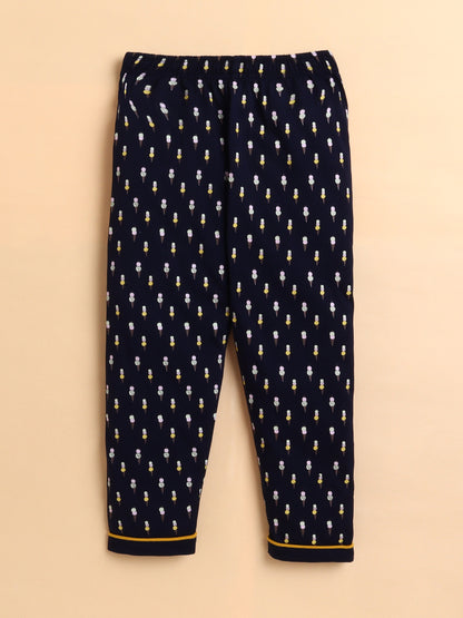 Polka Tots Full sleeve Ice cream Print Night suit - Navy