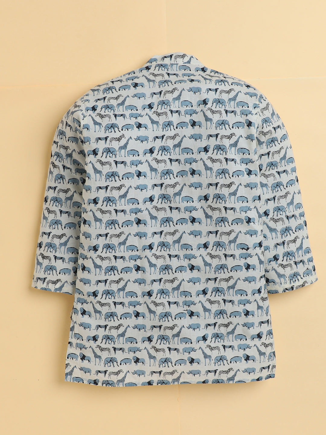 Polka Tots Full Sleeve Animal Safari Print Ethnic Kurta Pyjama Set - Cream