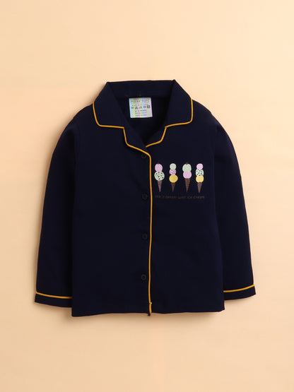 Polka Tots Full sleeve Ice cream Print Night suit - Navy