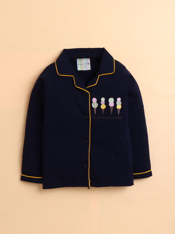 Polka Tots Full sleeve Ice cream Print Night suit - Navy
