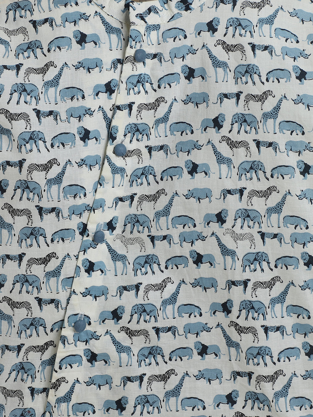 Polka Tots Full Sleeve Animal Safari Print Ethnic Kurta Pyjama Set - Cream