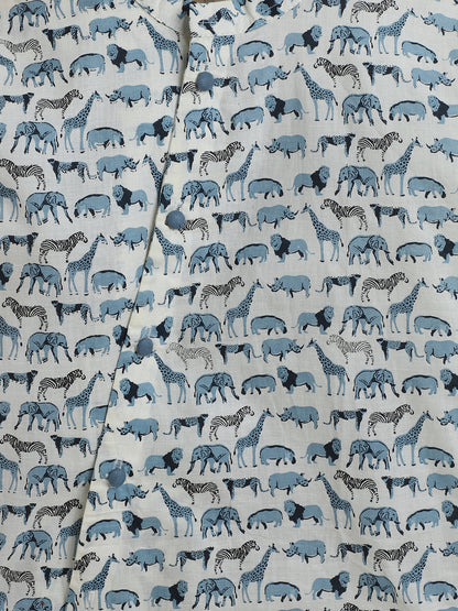 Polka Tots Full Sleeve Animal Safari Print Ethnic Kurta Pyjama Set - Cream