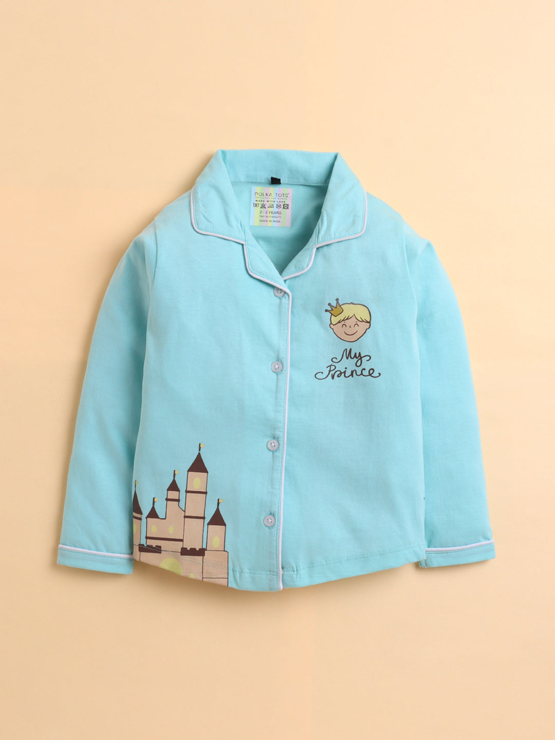 Polka Tots Full sleeve My Prince Print Night suit - Blue