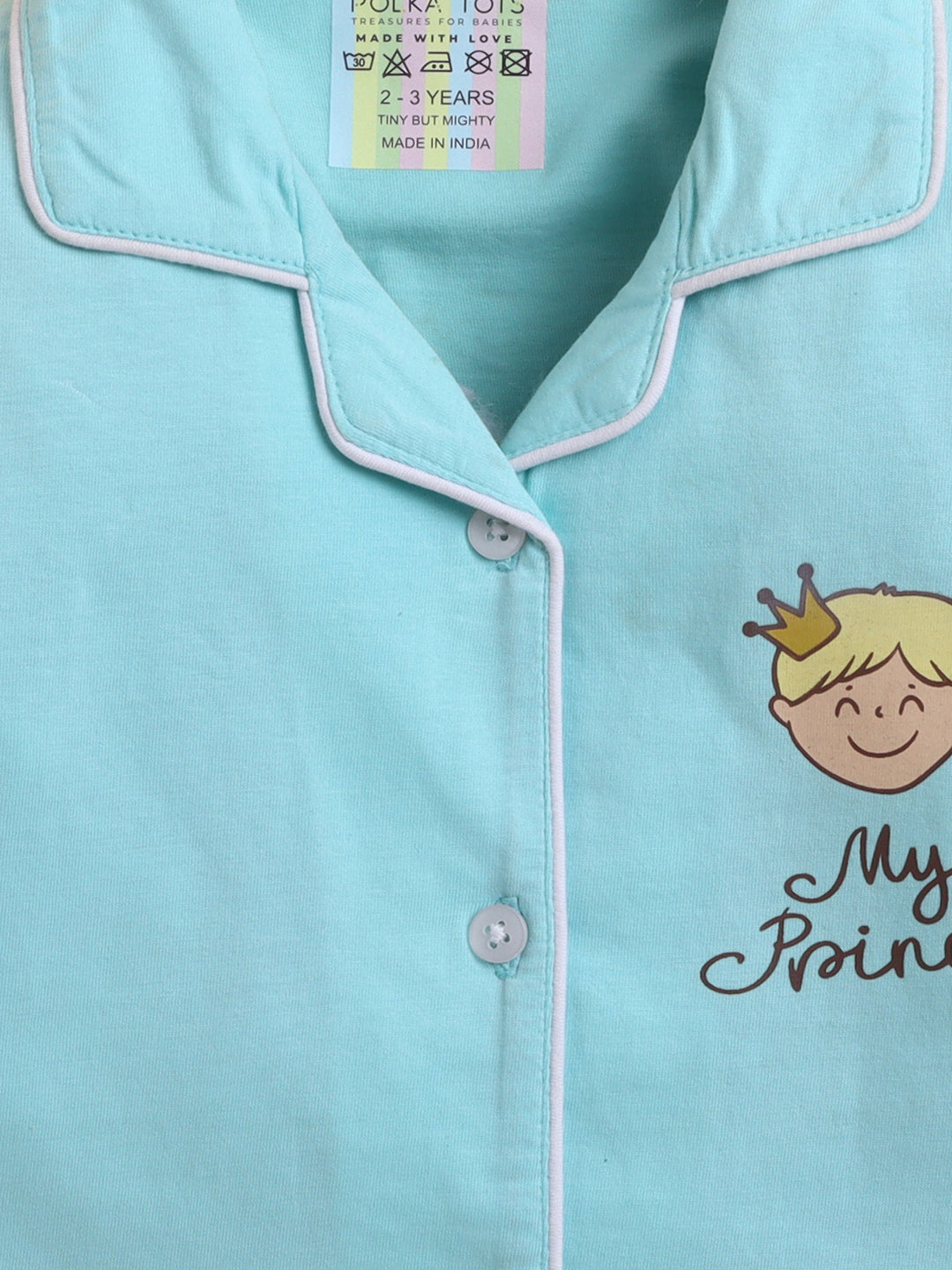 Polka Tots Full sleeve My Prince Print Night suit - Blue