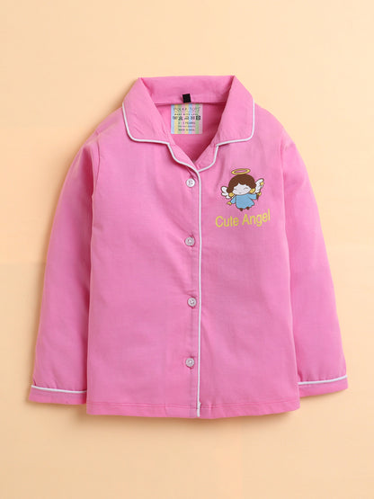Polka Tots Full sleeve Cute Angel Print Night suit - Pink